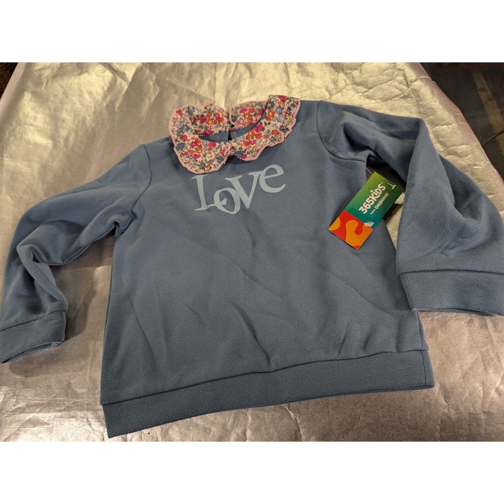 365 kids Garanimals girls 5 blue LOVE long sleeve shirt top flower collar NWT